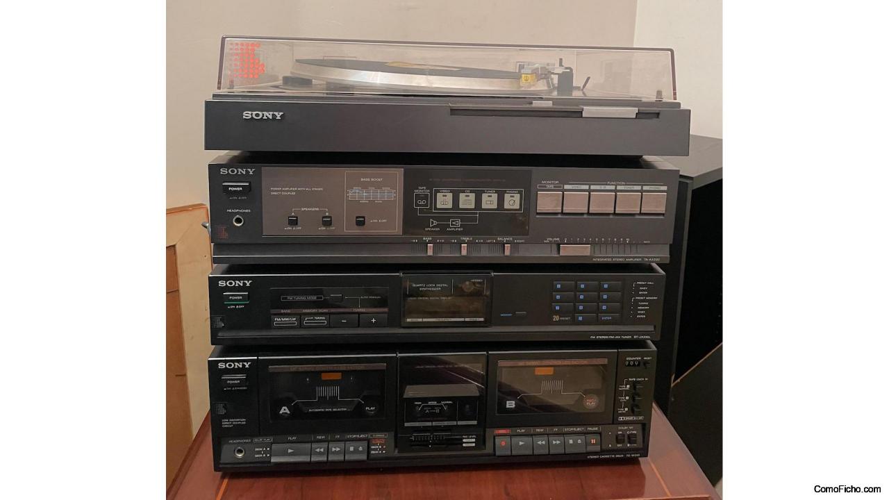 Equipo de música estéreo Sony y mueble